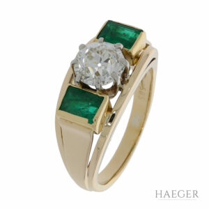 Ring Gr.53 Gelbgold 585 / 14K mit 1,15ct Altschliff und Smaragden