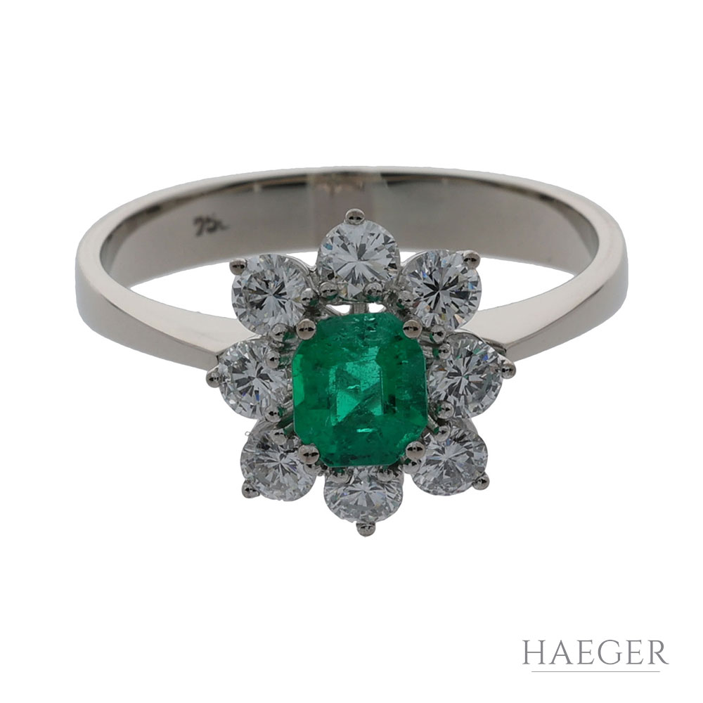 Smaragd Ring Gr.57 Weißgold 750 / 18K mit 0,8ct Diamanten - Bild 2