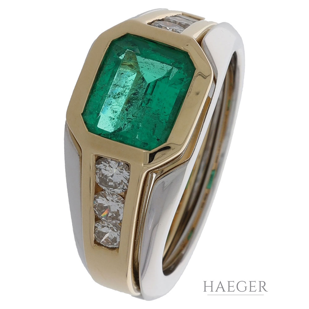 Damen Smaragd Diamant Ring Gelbgold 750/18Kt. & Weißgold 750/18Kt. ca. 0,50ct.