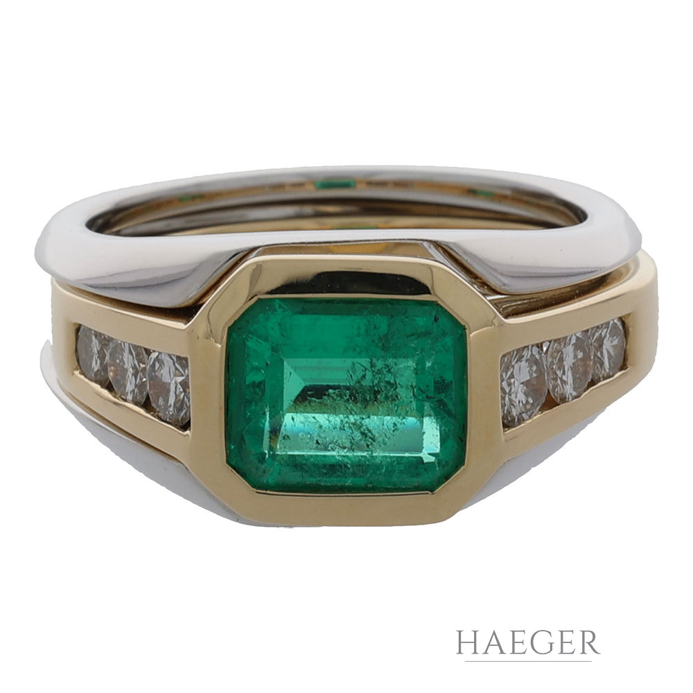 Damen Smaragd Diamant Ring Gelbgold 750/18Kt. & Weißgold 750/18Kt. ca. 0,50ct.