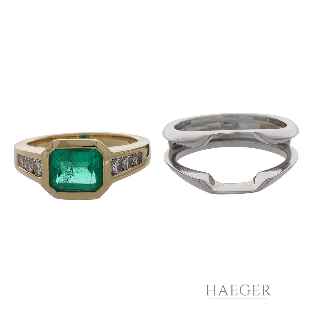 Damen Smaragd Diamant Ring Gelbgold 750/18Kt. & Weißgold 750/18Kt. ca. 0,50ct.