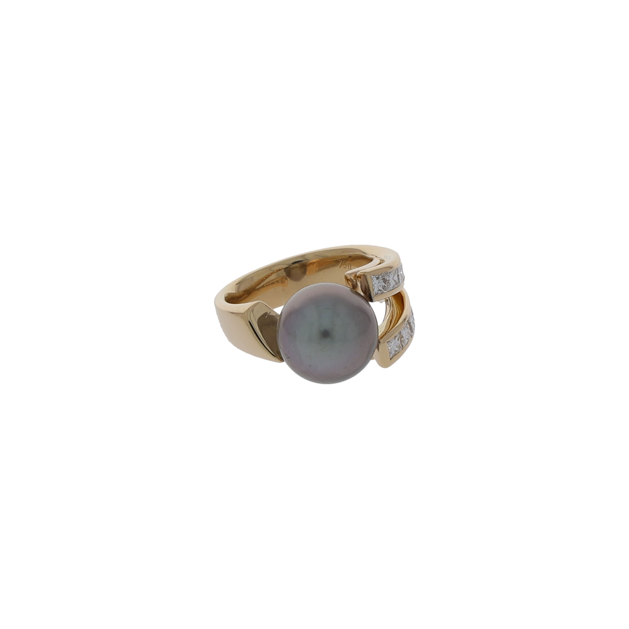 Edler Diamantring mit Tahitiperle in 750er Gelbgold