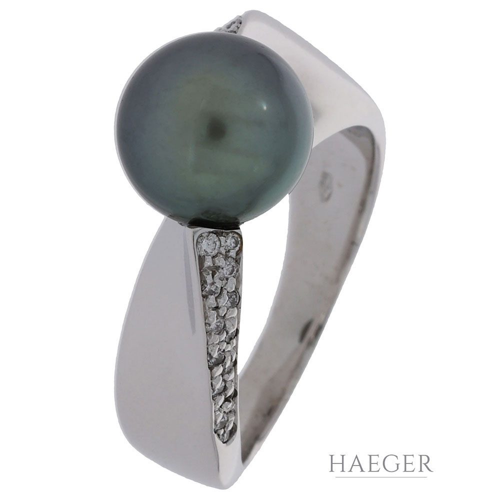 Tahiti Perlen Ring Gr.58 Gelbgold 750 / 18K mit ca. 0,2ct Diamanten