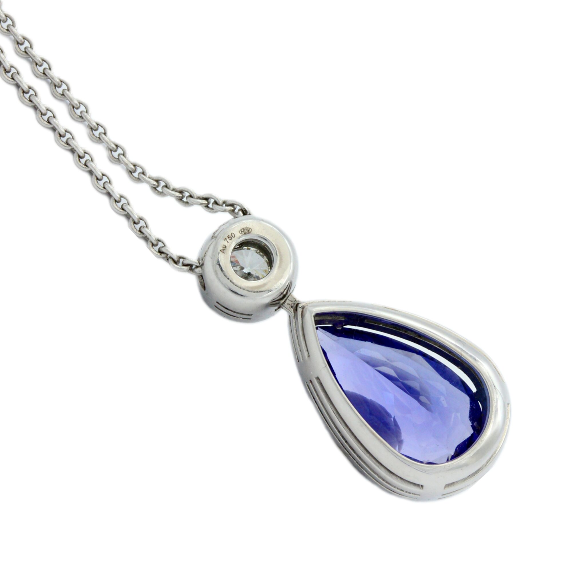 Tansanit und Diamant Anhänger mit Weißgold Kette 750 / 18K