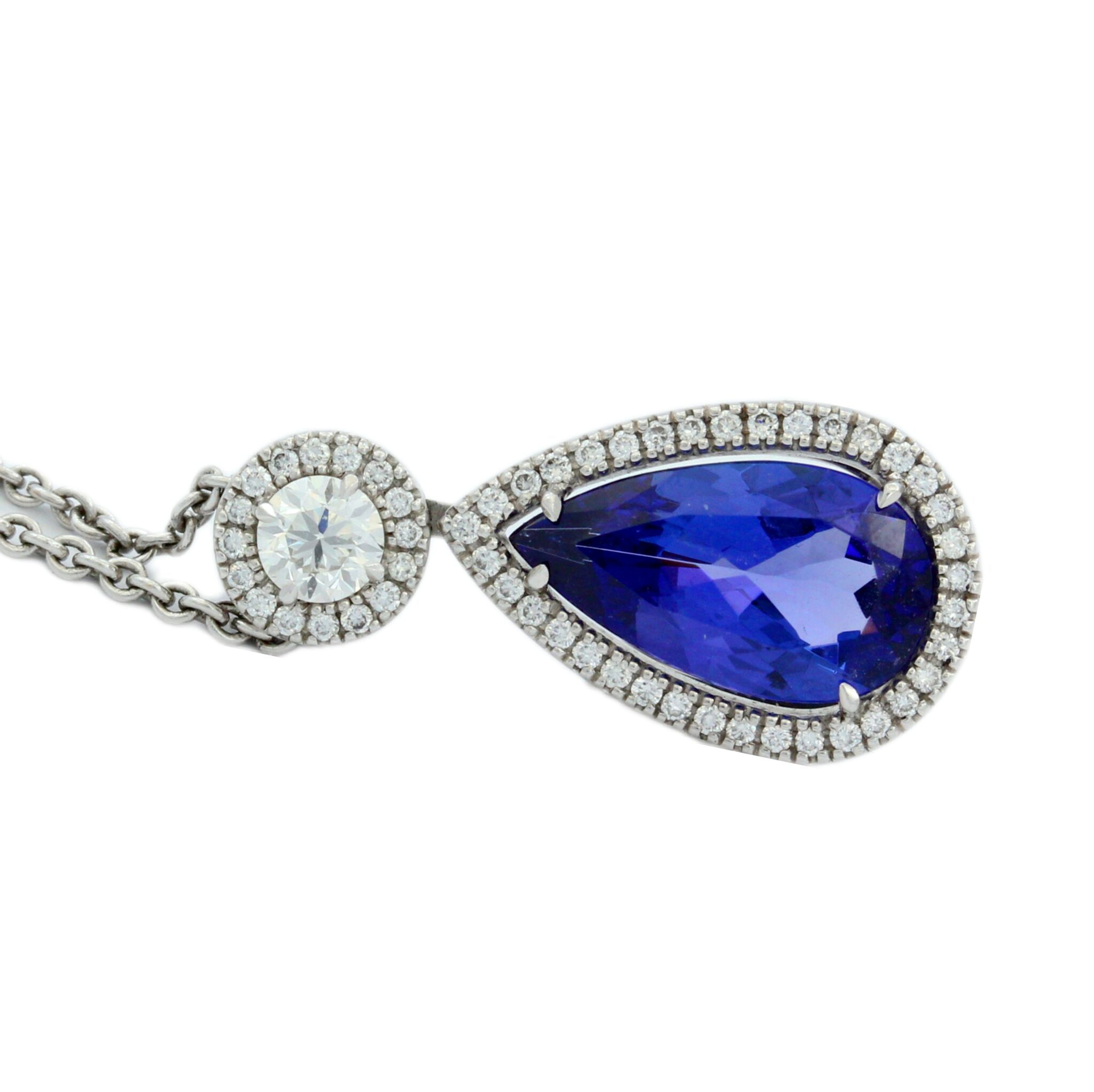 Tansanit und Diamant Anhänger mit Weißgold Kette 750 / 18K