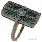 Art Deco Ring Gr.55 Gelbgold / Platin mit 2ct Diamanten und Smaragden Vorschau