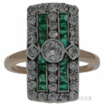 Art Deco Ring Gr.55 Gelbgold / Platin mit 2ct Diamanten und Smaragden Vorschau
