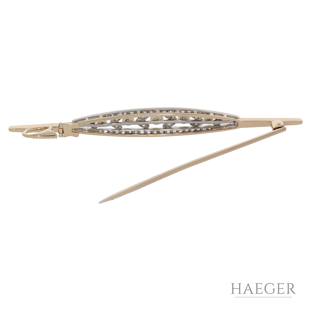 ArtDeco Diamant Perlen Brosche Gelbgold Weißgold 585 / 14 Kt.