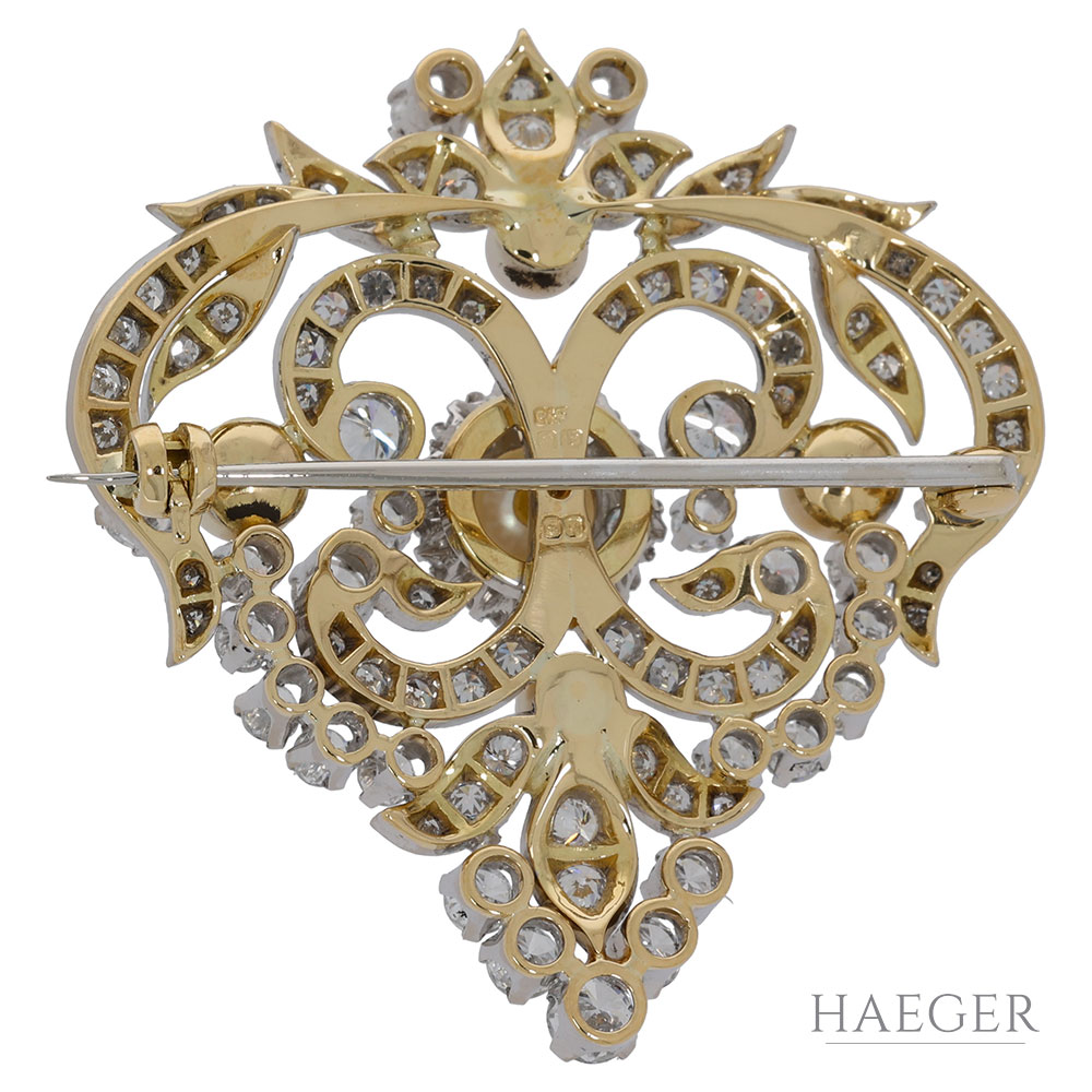 Diamant Perl Brosche Gelb & Weißgold 750 / 18 Kt. ca. 4,40ct.