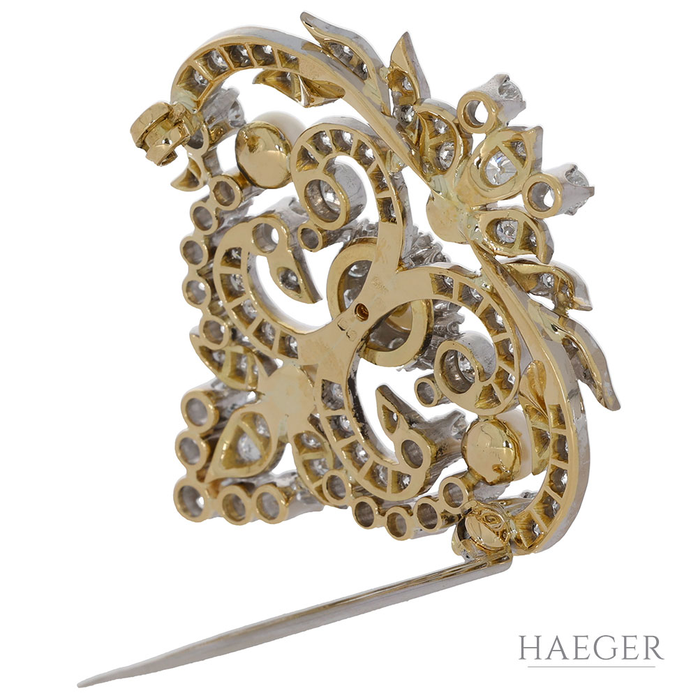 Diamant Perl Brosche Gelb & Weißgold 750 / 18 Kt. ca. 4,40ct.
