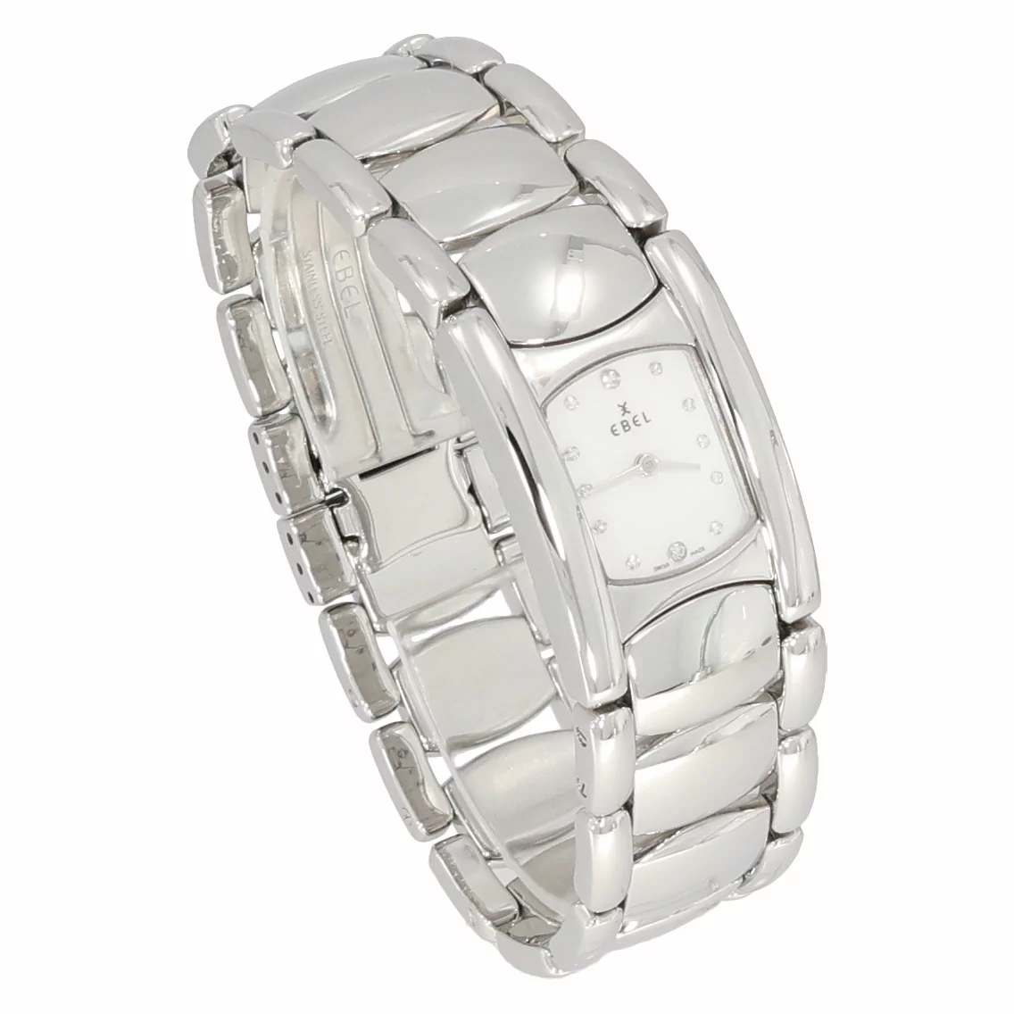 Ebel Beluga Uhr in Stahl mit Diamantbesatz auf Ziffernblatt