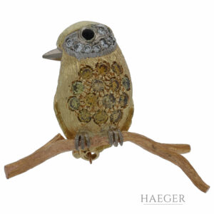 Friedrich Vogelbrosche Gelb, Weißgold 750 /18K mit ca. 1ct Diamanten