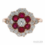 Ring in floraler Form Roségold 585 / 14K mit Rubin und 1,1ct Altschliff Diamanten Vorschau