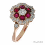 Ring in floraler Form Roségold 585 / 14K mit Rubin und 1,1ct Altschliff Diamanten Vorschau