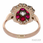 Ring in floraler Form Roségold 585 / 14K mit Rubin und 1,1ct Altschliff Diamanten Vorschau