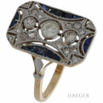 Ring Gr.57 Platin, Gelbgold 750 / 18K mit 0,3ct Diamanten und Saphiren Vorschau