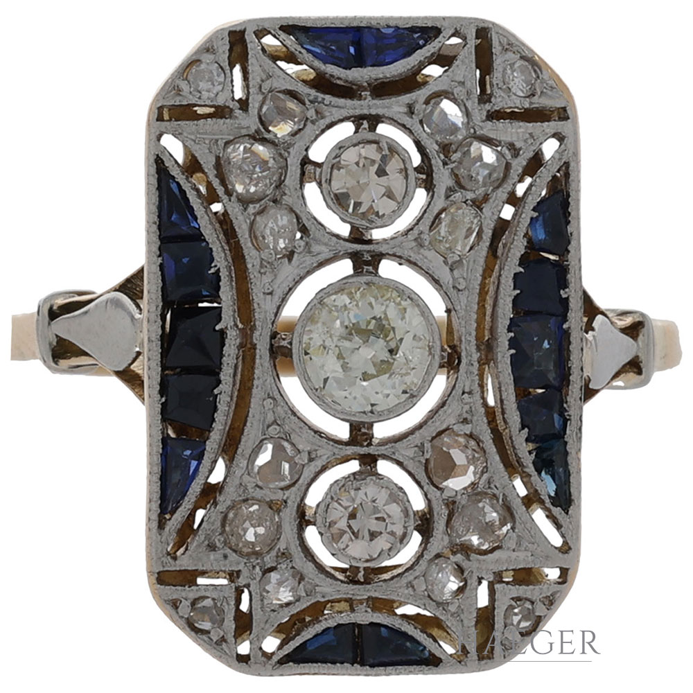 Ring Gr.57 Platin, Gelbgold 750 / 18K mit 0,3ct Diamanten und Saphiren - Bild 3