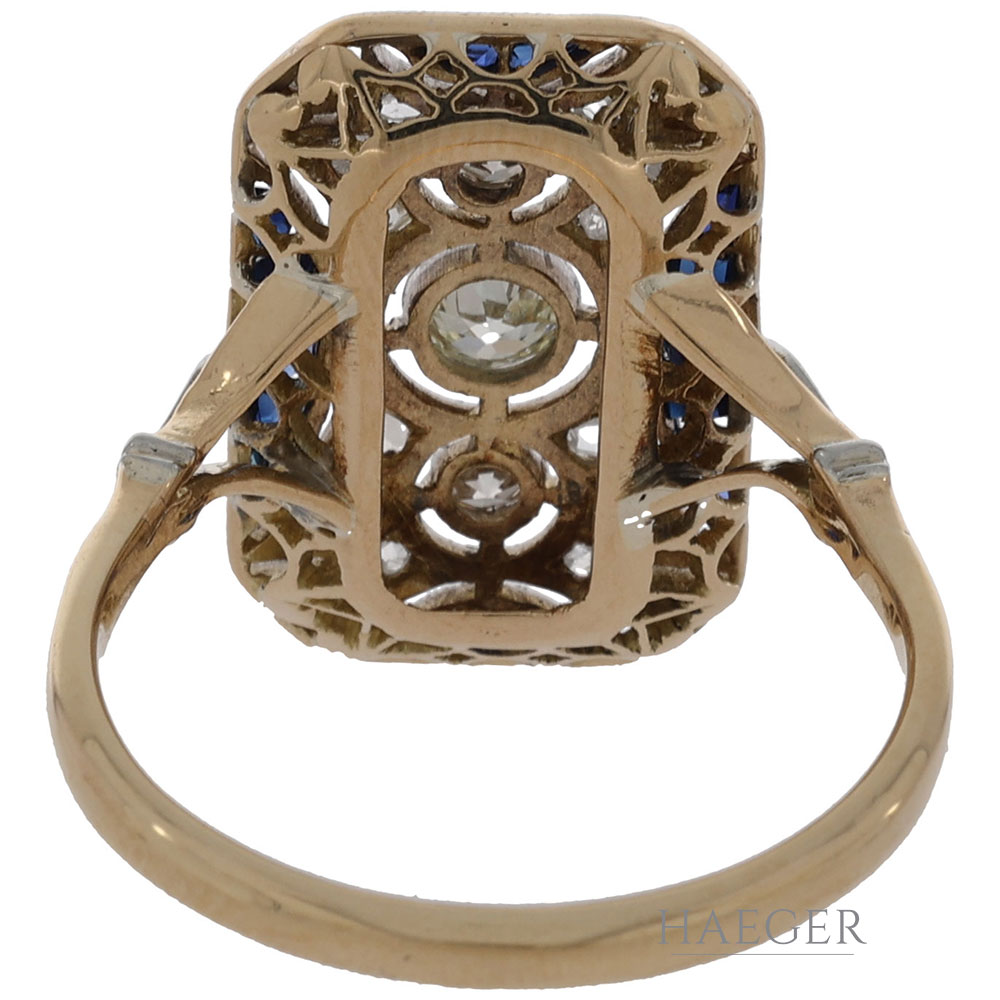 Ring Gr.57 Platin, Gelbgold 750 / 18K mit 0,3ct Diamanten und Saphiren - Bild 2