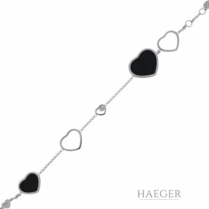 Chopard Happy Hearts Armband 20cm Weißgold 750 / 18K mit Onyx und Diamant Full Set