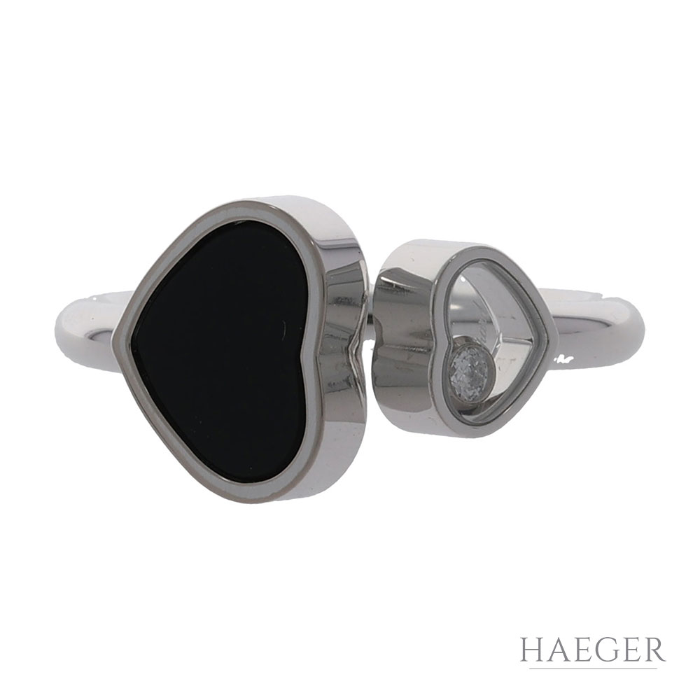 Chopard Happy Hearts Ring Gr.51 Weißgold 750 / 18K mit Diamant und Onyx