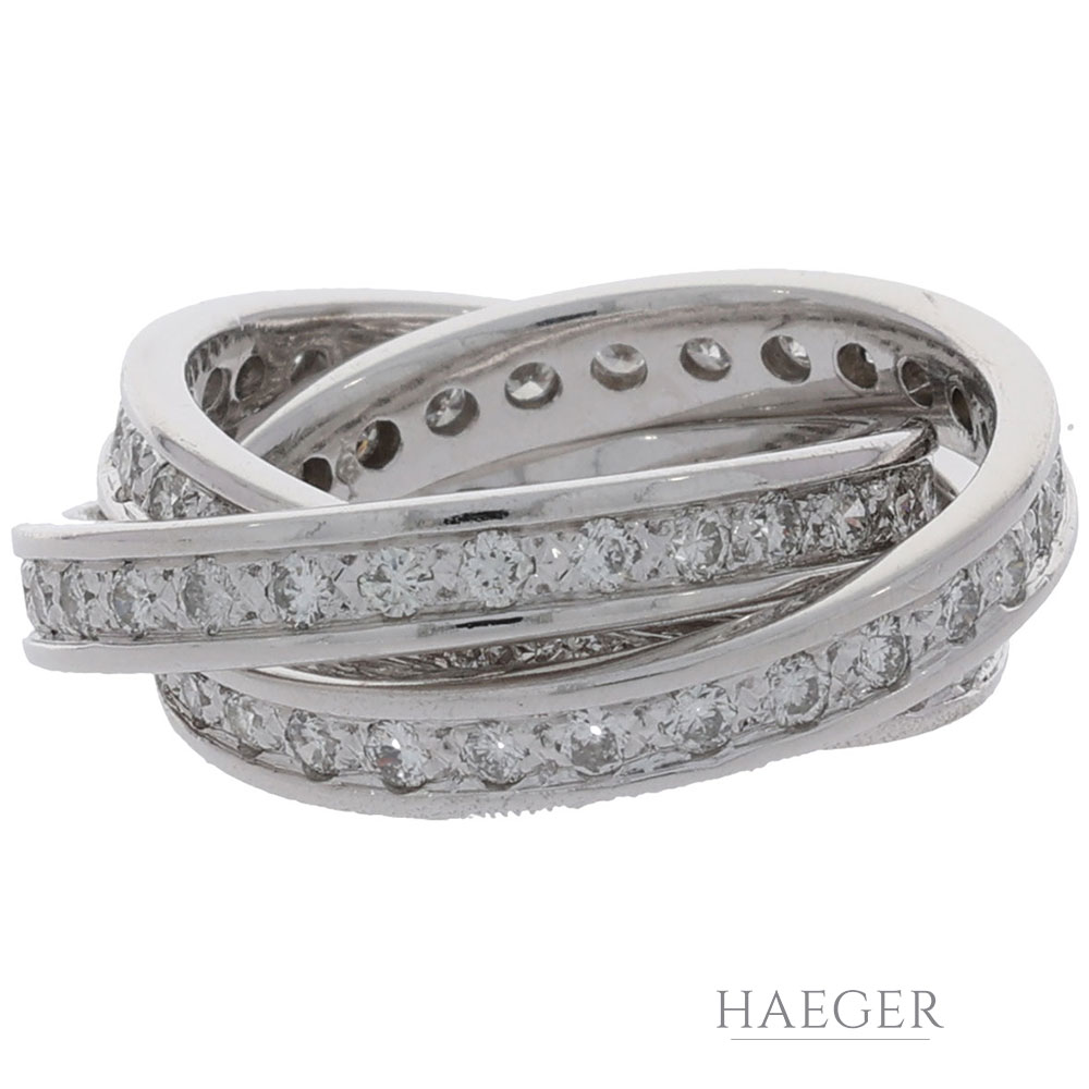 Dreireihiger Ring Gr.44 Weißgold 750 / 18K mit 1,25ct Diamanten