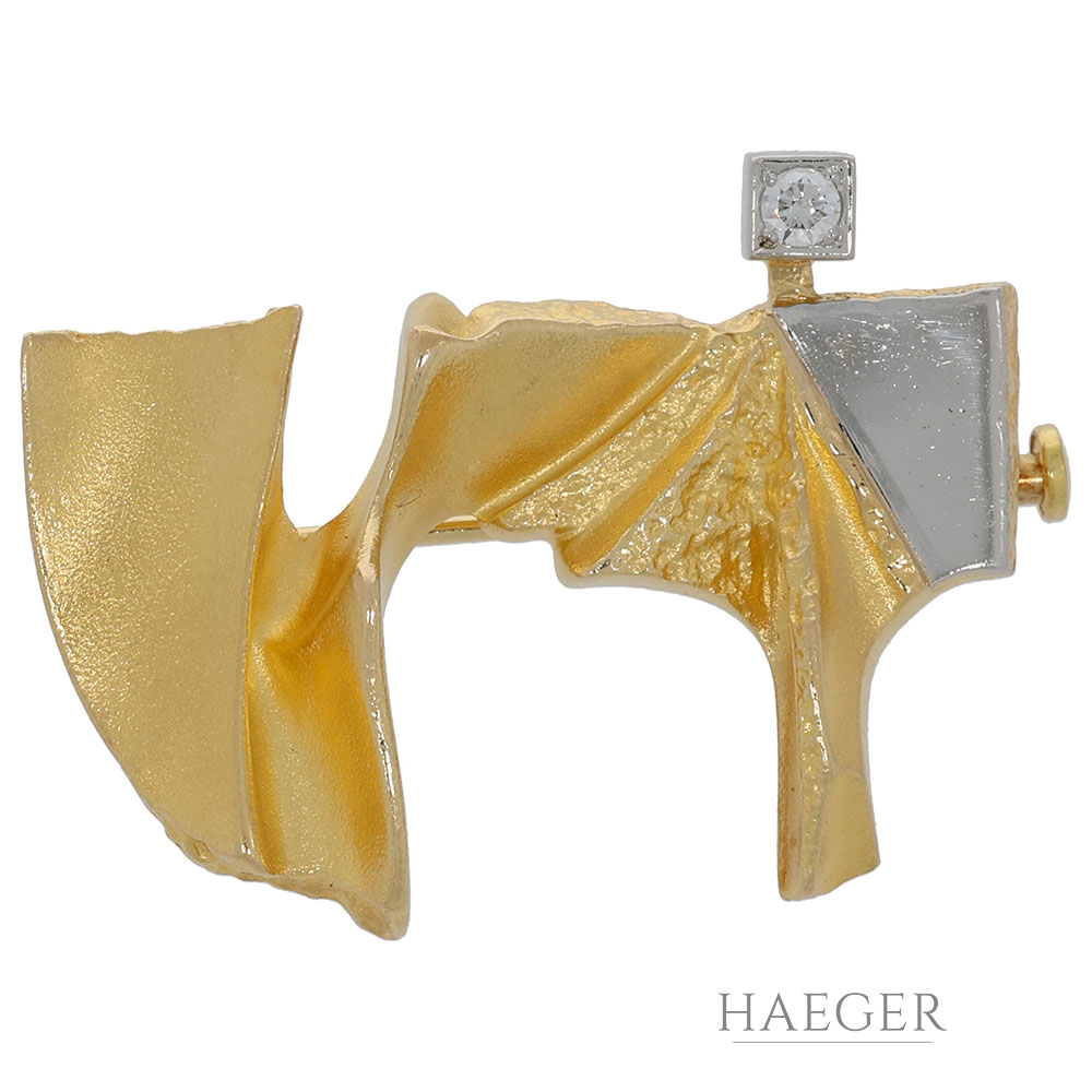Lapponia Brosche Gelb,- Weißgold 750 / 18K mit 0,03ct Diamant
