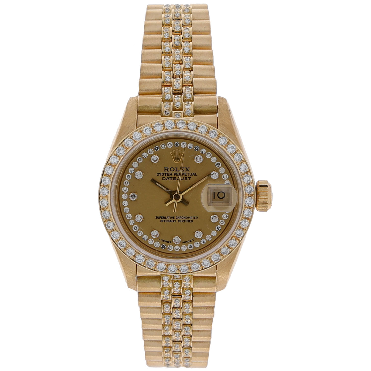 Rolex Lady-Datejust 26 Ref. 69138 Gold 18K Preisdent Aftermarket Diamonds