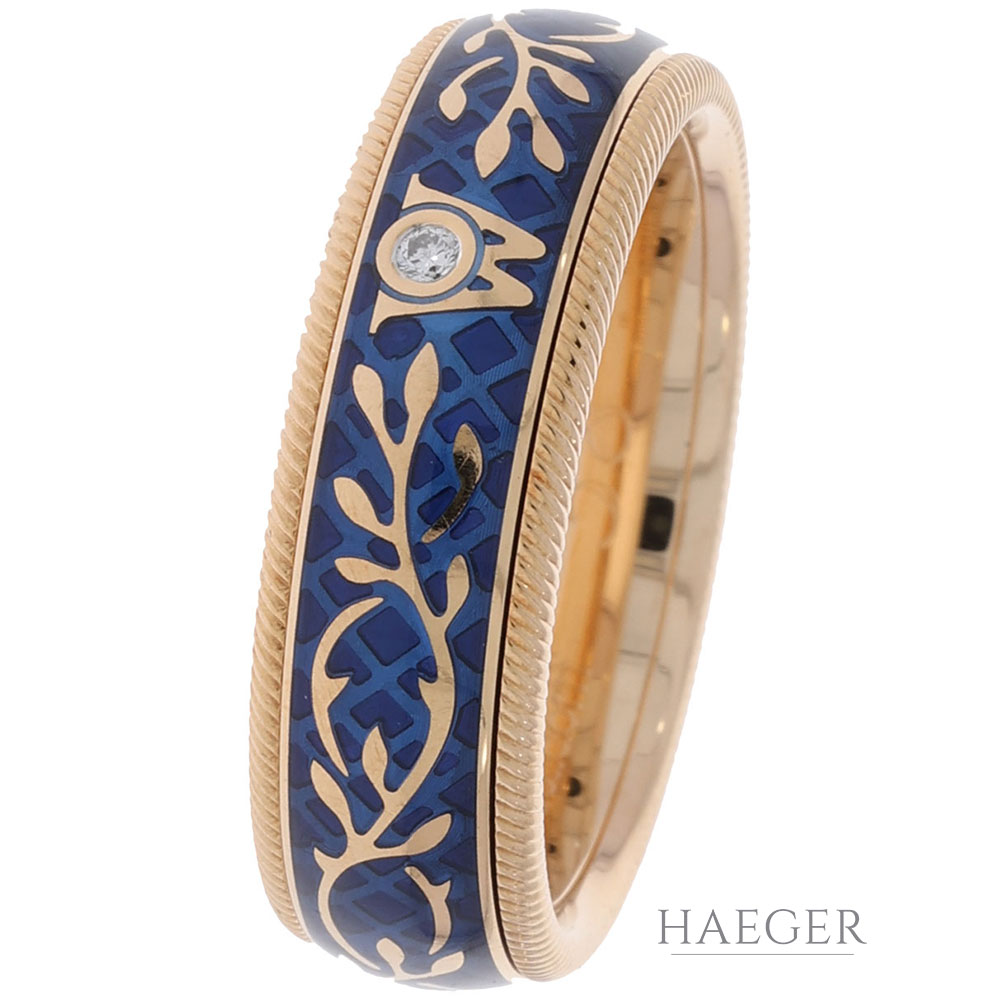 Wellendorff vergissmeinnicht Ring Gr.58 Gelbgold 750 / 18K mit blauer Emaille