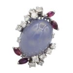 Chalcedon Ring Gr.64 Weißgold 750 / 18K mit Rubinen und Diamanten Vorschau