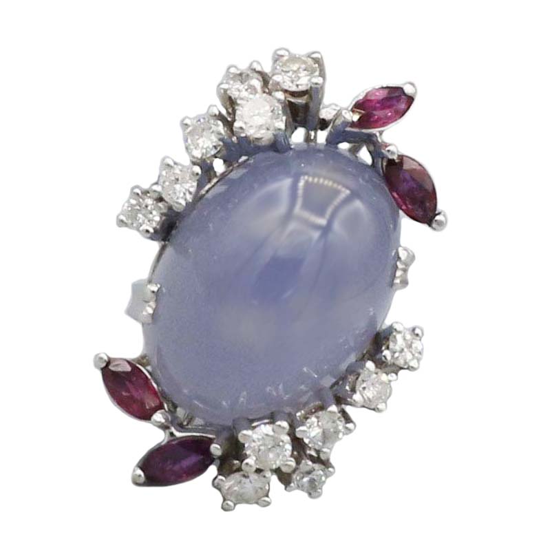 Chalcedon Ring Gr.64 Weißgold 750 / 18K mit Rubinen und Diamanten
