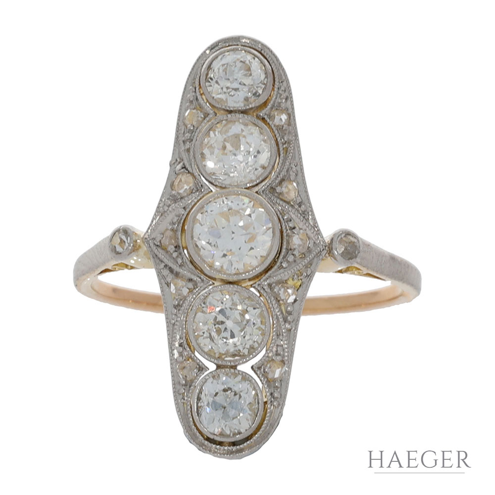 Ring Platin, Gold 750 / 18K mit 1ct Altschliff Diamanten - Bild 2