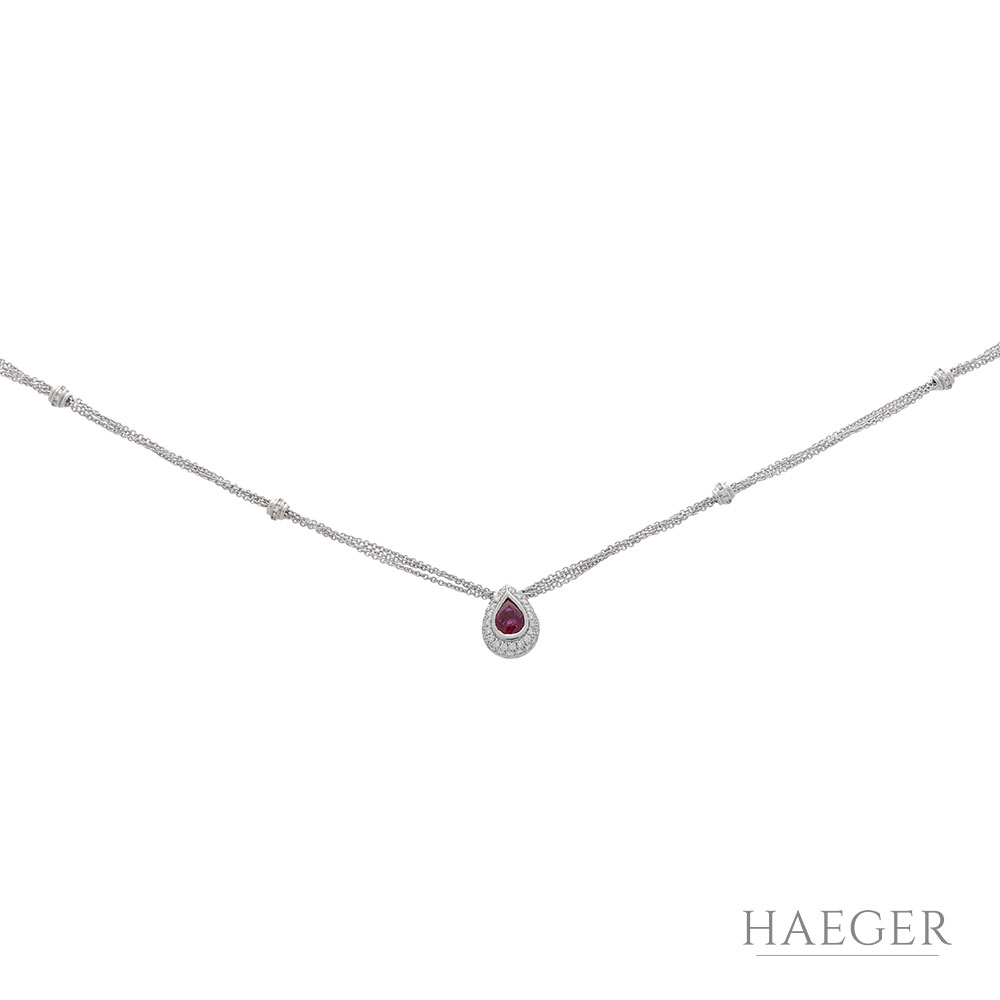 Kette mit Rubin Anhänger 42cm Weißgold 750 / 18K mit Diamanten - Bild 2