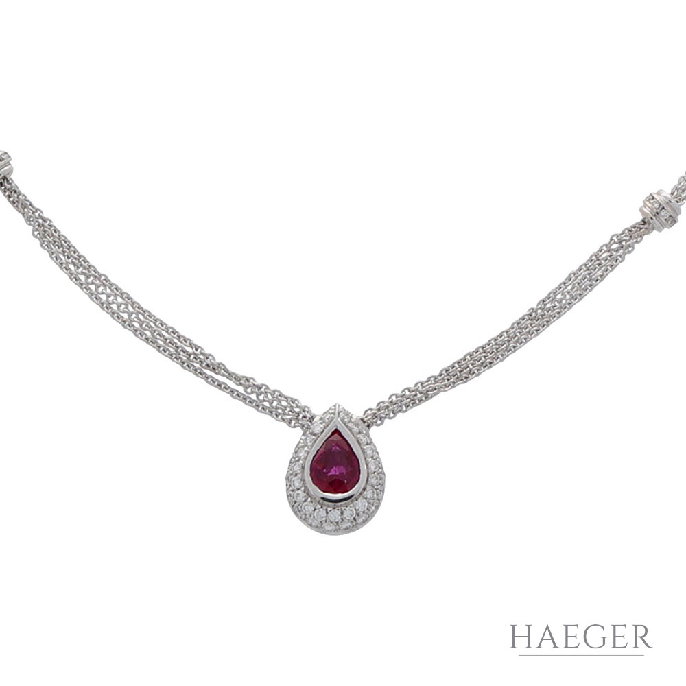 Kette mit Rubin Anhänger 42cm Weißgold 750 / 18K mit Diamanten