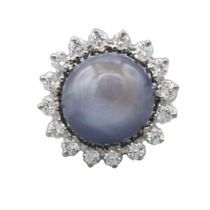 Ring in Sonnenform Gr. 55 Weißgold 750 / 18K mit Sternsaphir und 0,42ct Diamanten