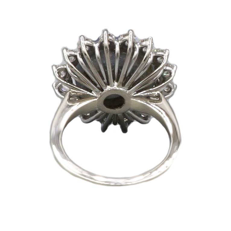 Ring in Sonnenform Gr. 55 Weißgold 750 / 18K mit Sternsaphir und 0,42ct Diamanten