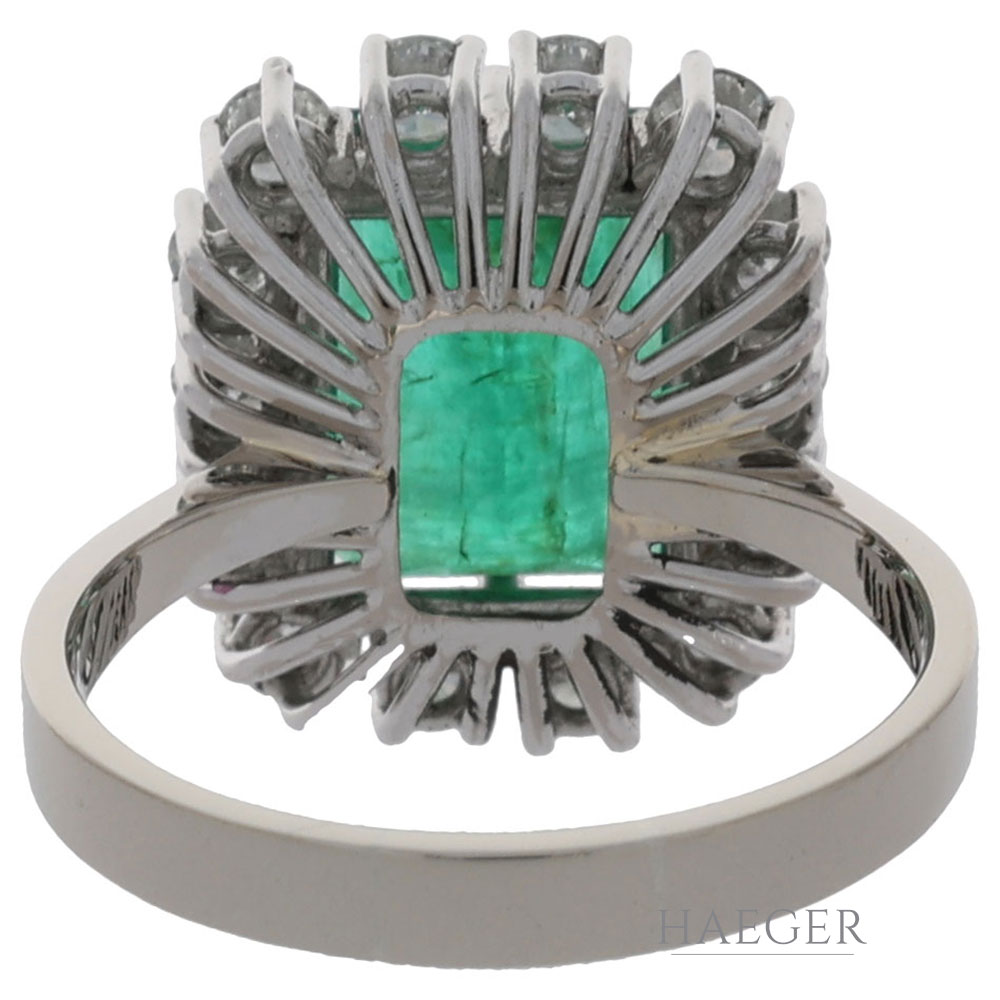 Smaragd Ring Gr.50 Weißgold 750 / 18K mit 0,5ct Diamanten