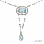 Collier 38cm Platin , Gold 585 / 14K mit Diamanten, Aquamarin, Perlen - Bild 2 Vorschau