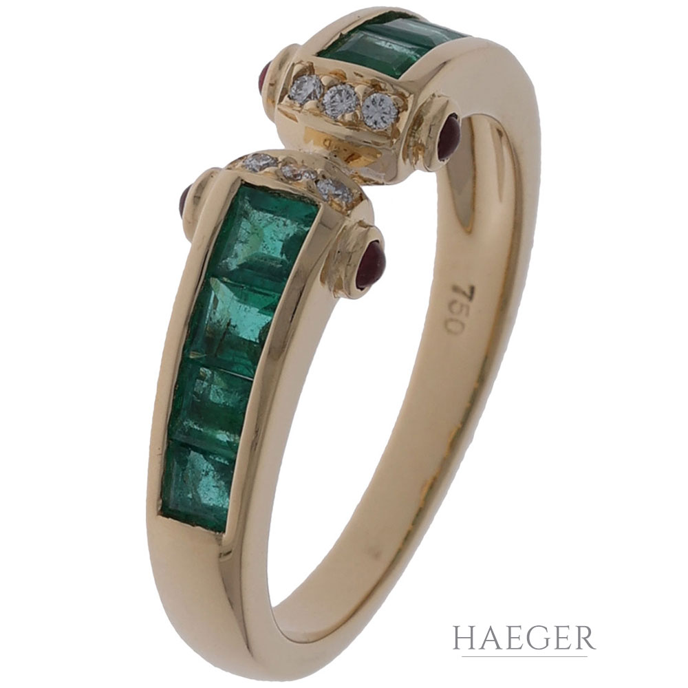 Ring Gr.53 Gelbgold 750 / 18K mit Diamanten Rubinen und Smaragden