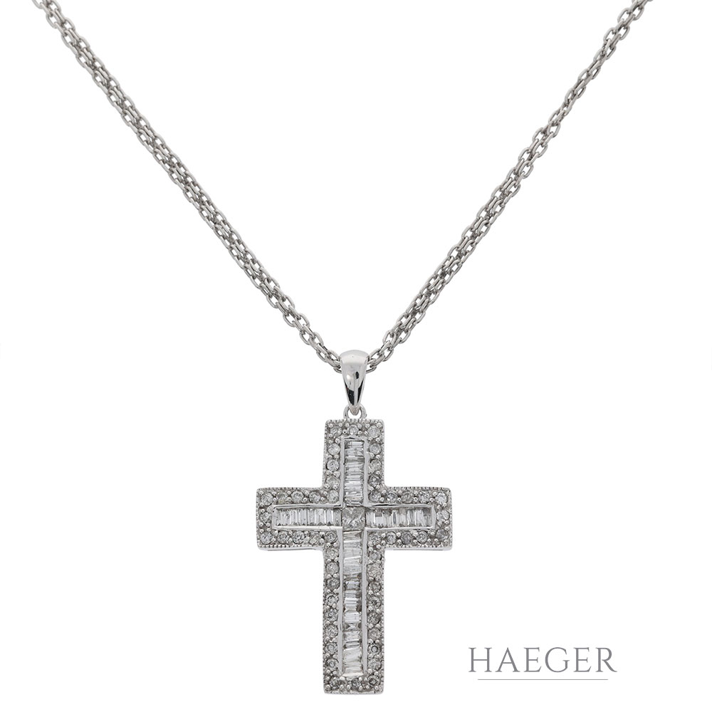 Kreuzkette 45cm Weißgold 585 / 14K mit 1ct Diamanten