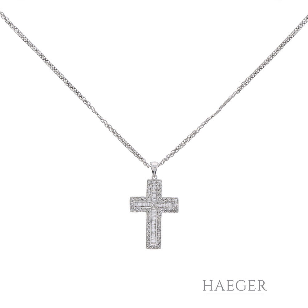 Kreuzkette 45cm Weißgold 585 / 14K mit 1ct Diamanten
