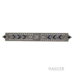 Jugendstil Diamant Saphir Brosche in Platin und Gelbgold