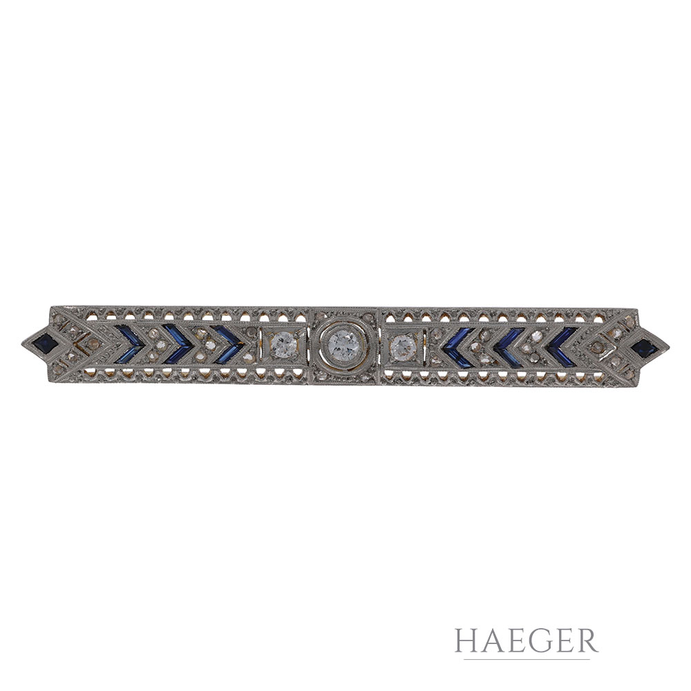 Jugendstil Diamant Saphir Brosche in Platin und Gelbgold