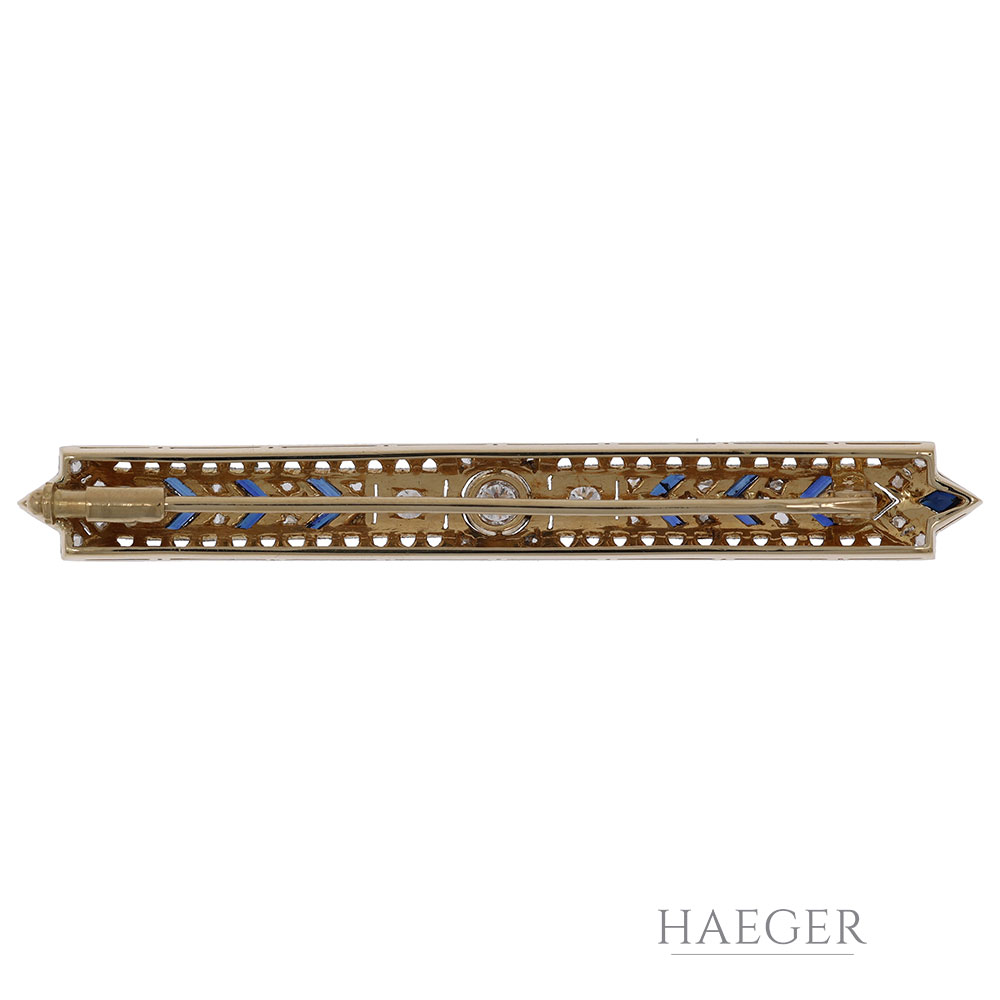 Jugendstil Diamant Saphir Brosche in Platin und Gelbgold