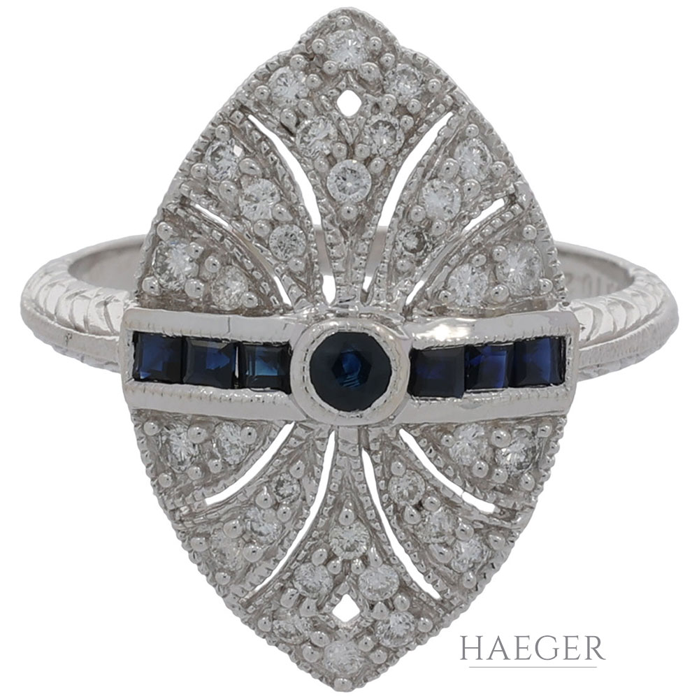 Ring Gr.53 Weißgold 750 / 18K mit 0,3ct Diamanten und Saphiren