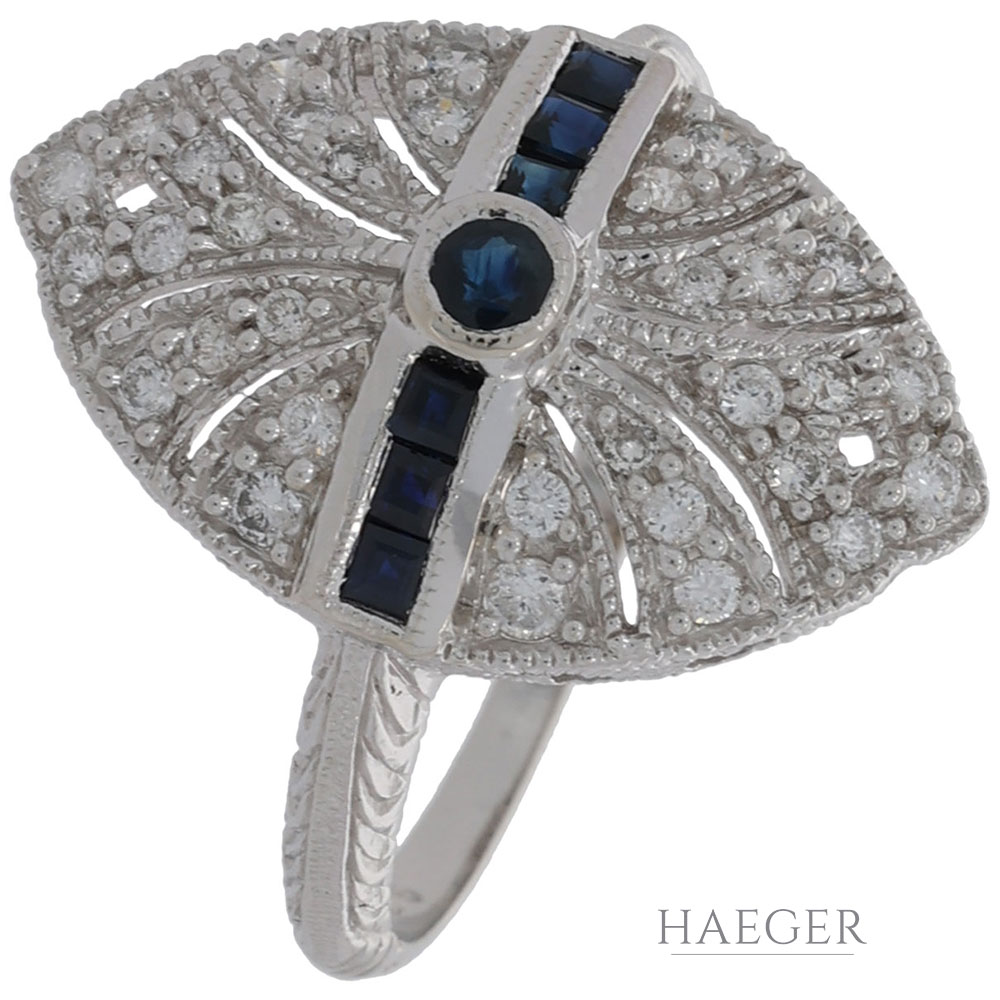 Ring Gr.53 Weißgold 750 / 18K mit 0,3ct Diamanten und Saphiren