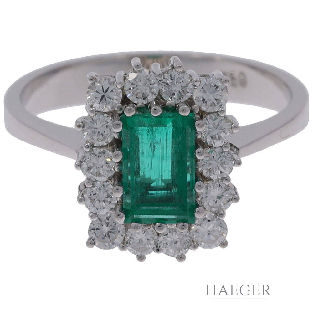 Smaragd Ring Gr.54 Weißgold 750 / 18K mit 0,7ct Diamanten