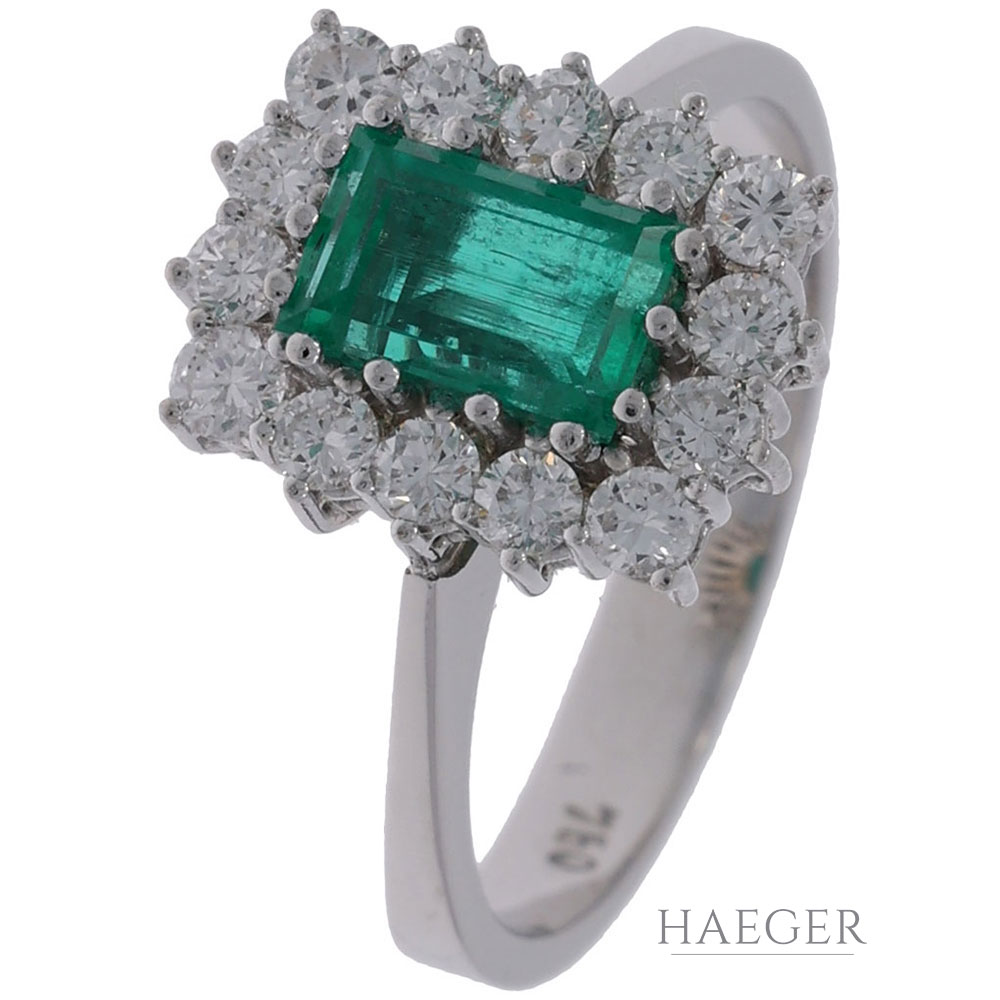 Smaragd Ring Gr.54 Weißgold 750 / 18K mit 0,7ct Diamanten