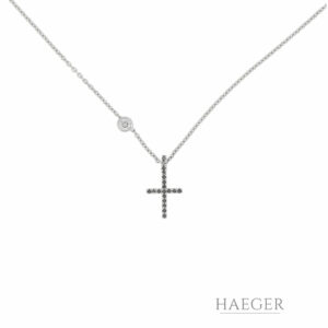Solitär Kreuzanhänger Kette 62cm Weißgold 750 / 18K mit Diamanten