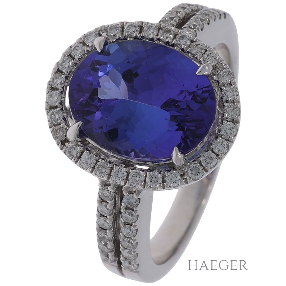 Tanzanit Ring Gr.53 Weißgold 750 / 18K mit 0,4ct Diamanten