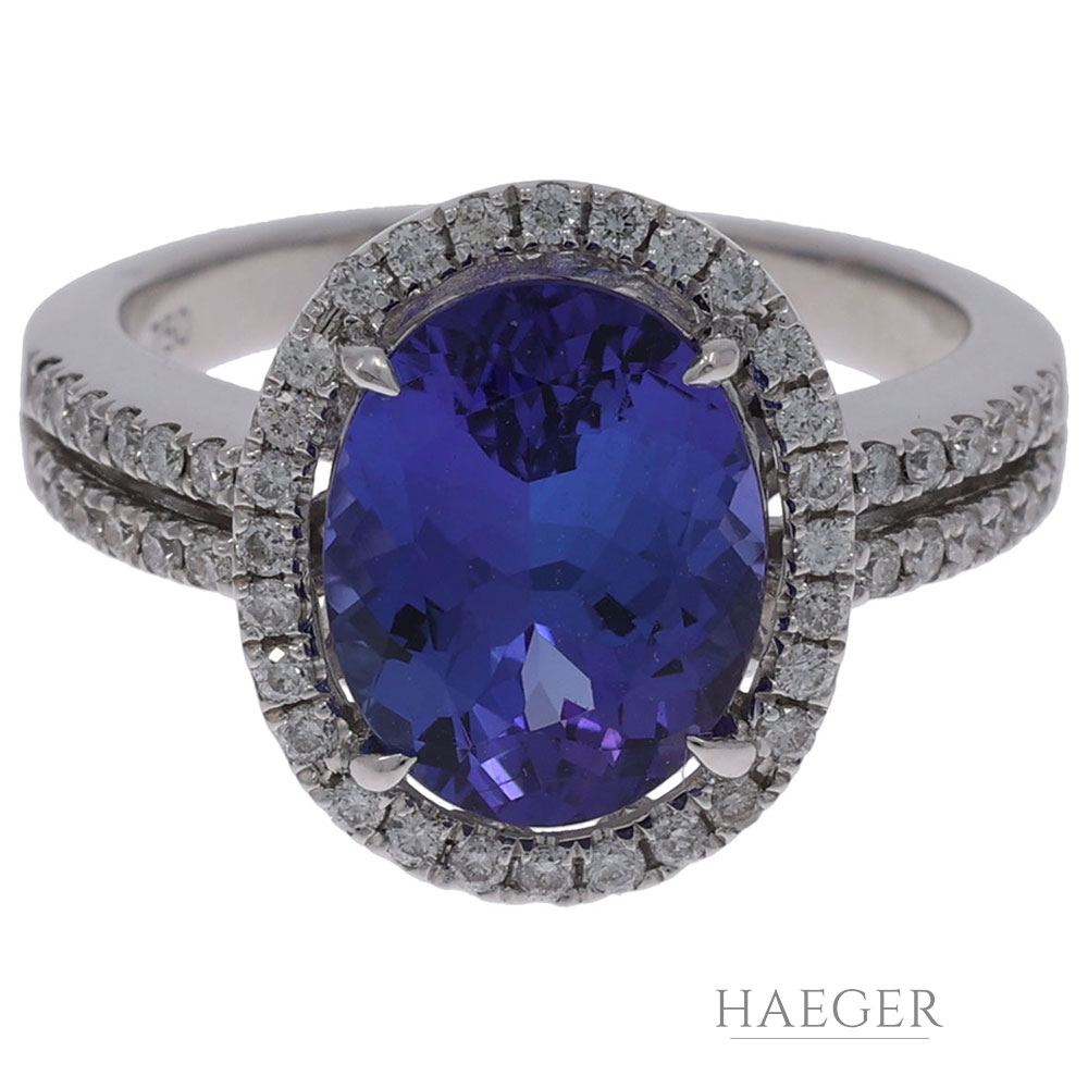 Tanzanit Ring Gr.53 Weißgold 750 / 18K mit 0,4ct Diamanten